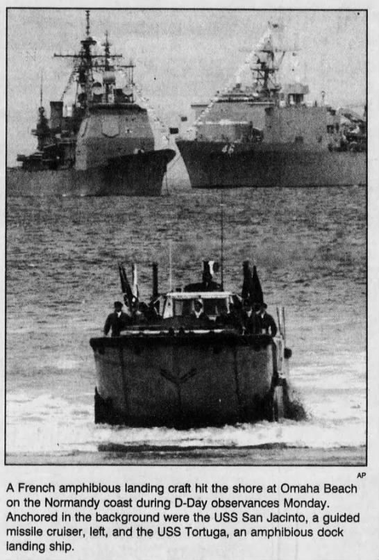 French amphibious landing craft hits the shore at Omaha Beach